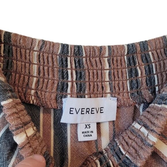 Evereve Women's Tan & Grey Stripe Smocked Tank Top Blouse Size XS - Picture 3 of 7
